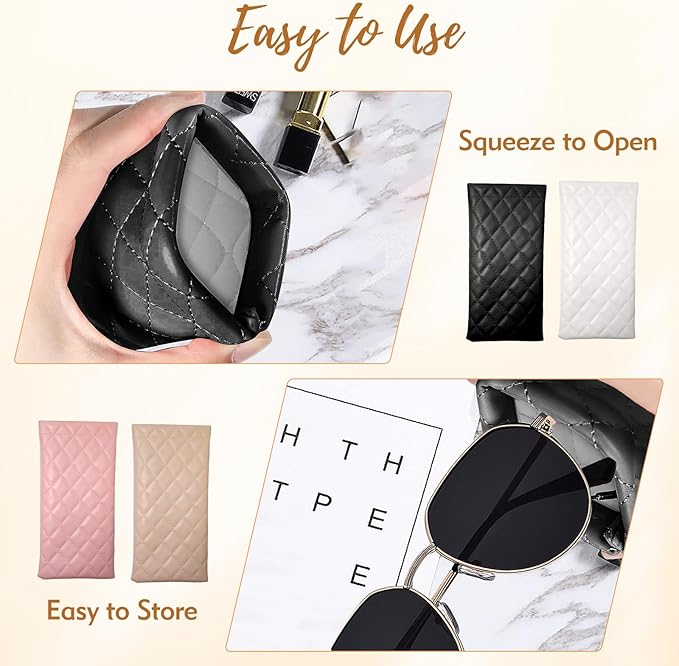 4 Pcs PU Leather Waterproof Sunglasses Case Set, Multi-Functional Glasses Case, Soft Sunglass Pouch for Women