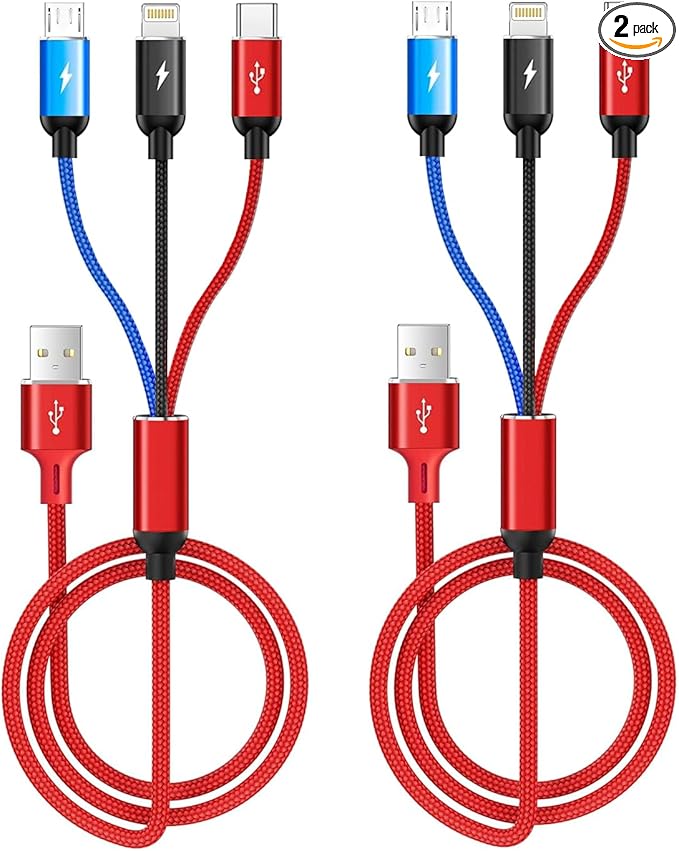 Multi Charger Cable, Fast Multi Charging Cord 3 in 1 Nylon Braided Multiple USB Universal Charging Cable for Type-C, Micro USB, Cell Phones/IP/Samsung Galaxy/Ps/LG/Huawei/Kindle