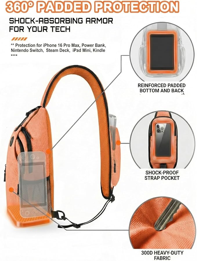 Sling Backpack for Women & Men, Crossbody Travel Bag with Water Bottle Holders, 17 Pockets, Quick-Access Phone Pocket, Hidden Security Pocket, Fits 11" Tablet, for Daily Carry, Travel, Theme Parks