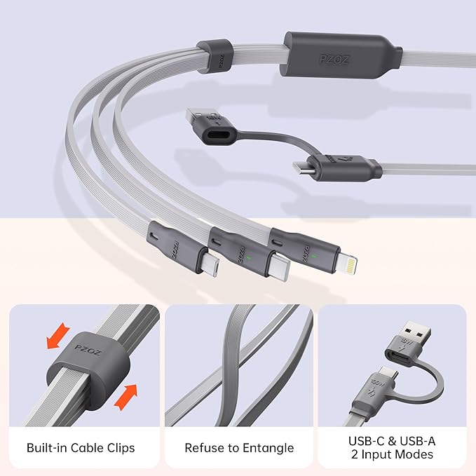 PZOZ 100W USB C & USB A Charging Cable, 3 in 1 Multi Fast Charging at The Same Time, Multiple Charger Cord with Type C[100W]/Lightning[27W]/Micro[10W] for iPhone 17 16 15 14 iPad Pro MacBook Samsung