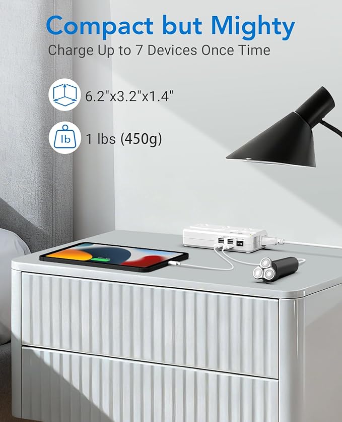 BESTEK Universal Travel Adapter 220V to 110V Voltage Converter with 0-2.4A 4 Port USB Charging and UK/AU/US/EU Worldwide Plug Adapter (White)