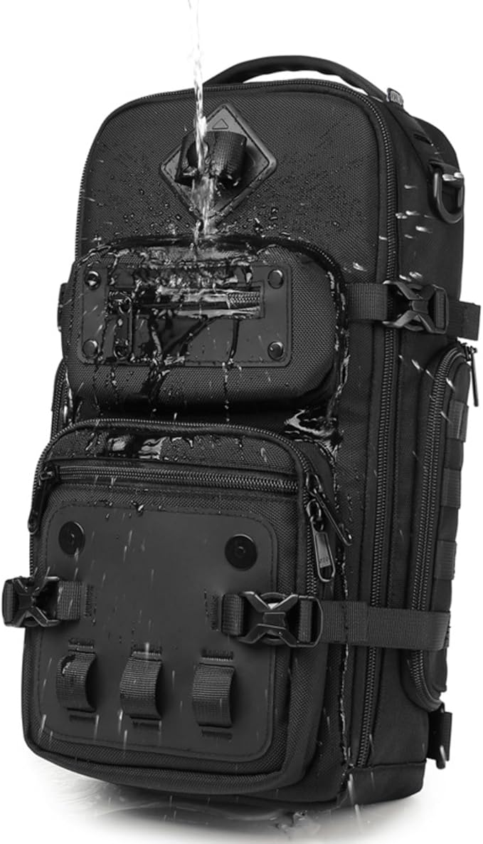 OZUKO Sling Bag for Men, Large Capacity Crossbody Chest Pack, Water-Resistant Tactical Shoulder Backpack with Tripod Holder for Travel, Hiking, Photography(Black)