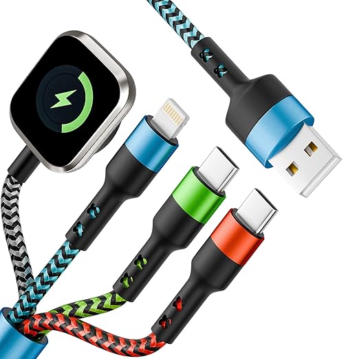 Cruise Vacation Camping Essentials,4 in 2 Multi Charging Cable for Garmin Watch Charger,USB A/C Universal Charging Cords for Garmin Watch/iPhone17-5/Galaxy/Tablets/PS,Home,Office,Travel