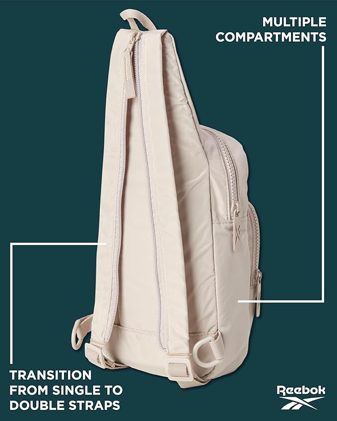 Reebok Unisex Crossbody Bag - Convertible Compact Durable Cross Body Bag for Women and Men - Gym and Travel Essentials, Size One Size, Cosmos Stucco