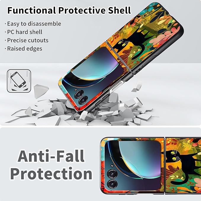 for Motorola Razr Plus 2025 Case,for Razor Plus 2025 Phone Case Cute Slim Hard PC Ultra-Thin Anti-Scratches Shockproof Protective Cover,Cartoon Cat Forest