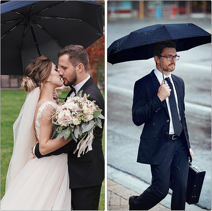 Jexine 6 Pcs Windproof Travel Umbrella for Rain Compact Small Automatic Lightweight Portable Umbrella for Men Women Backpack
