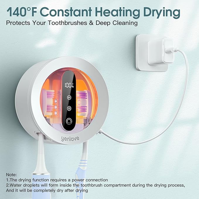 Upgraded UV Toothbrush Cleaner Holder, Electric Toothbrush Holder for Bathroom,Tooth Brush Holders Wall Mounted,LED Smart Screen,Cleaning and Drying Fits All Toothbrushes for Home & Travel