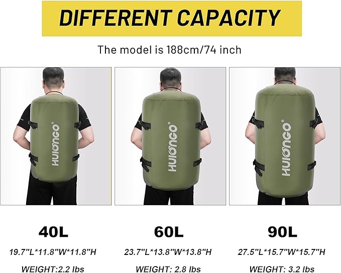 Hulongo 40L/60L/90L Large Waterproof Duffle Bag Backpack for Men, Mens Duffel Backpack Bags for Traveling, Heavy Duty (Green, 60L)