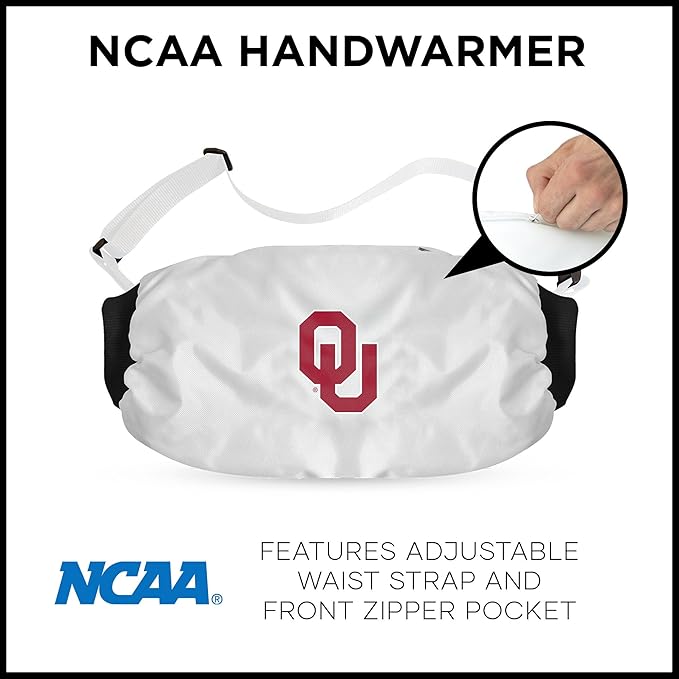 Northwest NCAA Oklahoma Sooners Hand Warmer with Adjustable Waist Strap, Officially Licensed Cold Weather Hand Muff for College Sports, Outdoor Sports, Insulated Pocket, Polyester, 7 x 15 in