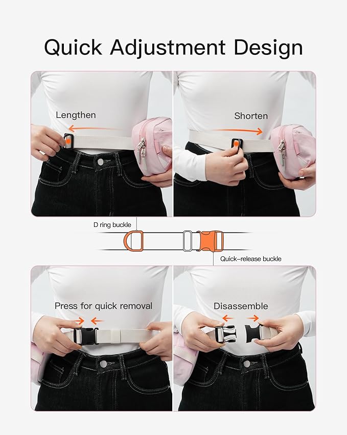 Inateck Sling Bag X-Mini, Durable Fanny Pack with RFID Blocking, Water-resistant Belt Waist Bag with Quick-adjust Strap, Stylish Waist Pack for Men, Women, Travel, Hiking, Cycling, Work, Sports, Pink