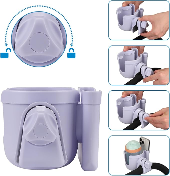 Accmor Stroller Cup Holder with Phone Holder, Bike Cup Holder, Universal Cup Holder for Uppababy Nuna Doona Strollers, 2-in-1 Cup Holder for Walker, Wheelchair, Scooter