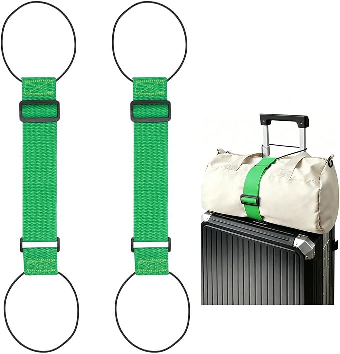Multi Use Strong Adjustable Luggage Connector Straps for Suitcases,2 Pack Flexible Luggage Accessories Elastic Fastening Bag Strap (Green)