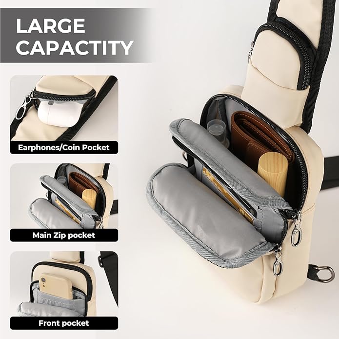 BROADREAM Sling Bag, Crossbody Bag with Anti-Theft Lock Zipper, RFID Blocking & Water Resistant for Travel Work Sport