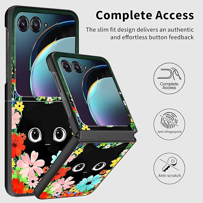 for Motorola Razr Plus 2025 Case,for Razor Plus 2025 Phone Case Cute Slim Hard PC Ultra-Thin Anti-Scratches Shockproof Protective Cover,Cute Cat Flower