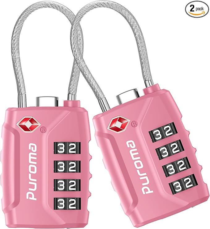Puroma 2 Pack TSA Approved Luggage Locks, 4 Digit Combination Travel Locks Resettable Code Lock with Zinc Alloy Body for Suitcase, Toolbox, Backpack, Bag, Gym Locker (Basic Pink Rose)