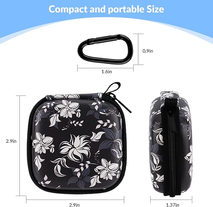 Earbud Case, Personalised Patterned Portable EVA Headphone case Cell Phone Accessories Organizer with Carabiner for Wired/Wireless Earphone, Earbud, Earpieces, SD Memory Card, Camera Chips