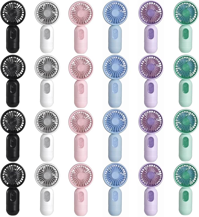 Mini Portable Fan 24 Pack, Cute Handheld Battery Operated Lightweight Small Personal Fans with 3 Speeds and USB Rechargeable Eyelash Fan for Stylish Girl Kids Women Men Office Outdoor Travel Camping