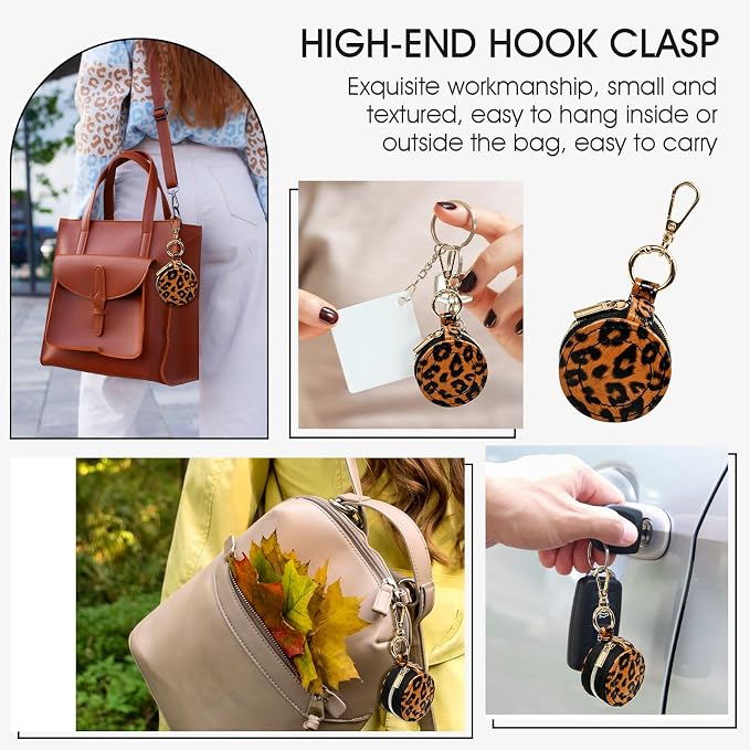 Portable Ring Keychain Holder for Gym and Travel - Jewelry Holder for Sports Bag, Compact Ring Earring Necklace Storage Case (Brown leopard print)