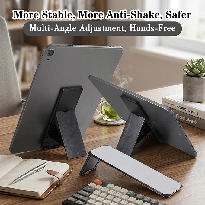 Ptwola Universal Tablet Holder Black Tablet Stand Foldable Multi Angle Tablets Grip Stand Adhesive Tablets Kickstand Attachment Desk Accessories for More Reader PC Laptop