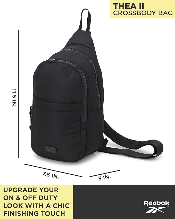 Reebok Unisex Crossbody Bag - Convertible Compact Durable Cross Body Bag for Women and Men - Gym and Travel Essentials, Size One Size, Thea II Black