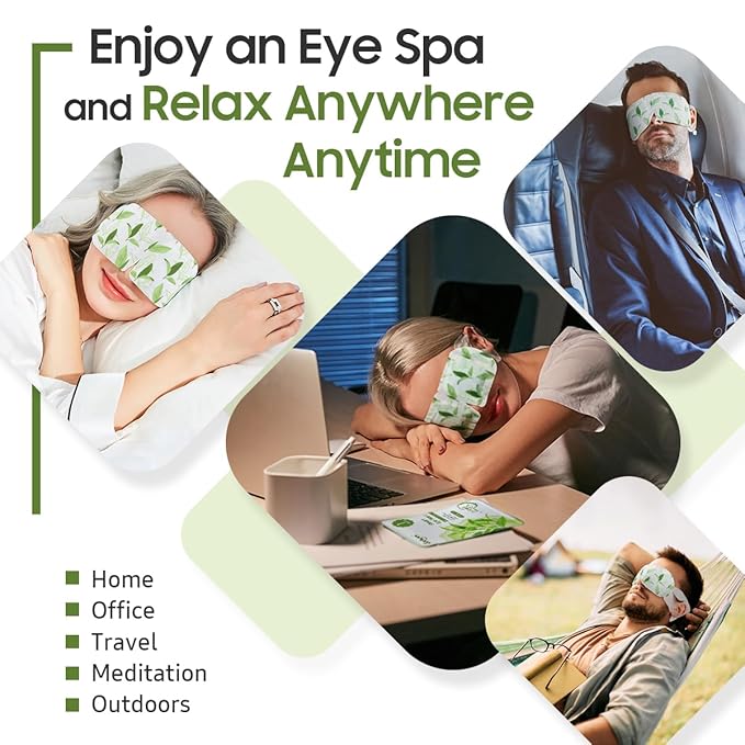 BeHoomi Steam Eye Mask, 10Packs Heated Eye Mask, Self Heating Disposable SPA Warm Compress for Eyes Sleep Mask, Travel Essentials & Relaxation Gifts for Women (Green Tea Scent)