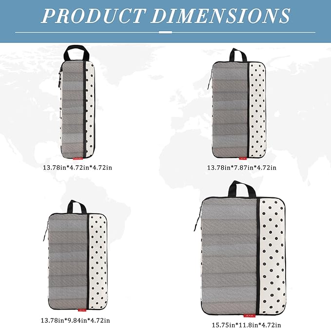 U+U 4 Set Compression Packing Cubes - Ultralight Travel Organizers, Space-Saving Suitcase Organizer, Expandable Packing Organizers for Travel Essentials (Polka Dot)