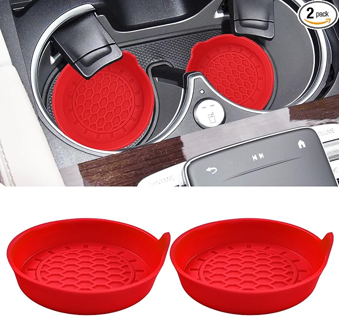 Amooca Automotive Cup Holders Universal Car Cup Coaster Waterproof Non-Slip Sift-Proof Spill Holder Car Interior Accessories 2 Pack Red
