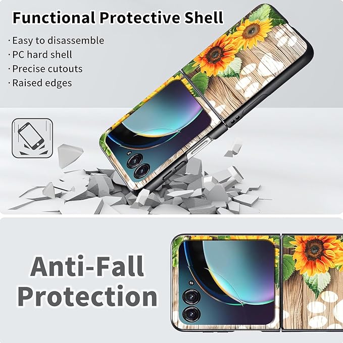 for Motorola Razr Plus 2025 Case,for Razor Plus 2025 Phone Case Cute Slim Hard PC Ultra-Thin Anti-Scratches Shockproof Protective Cover,Sunflower Wood Paw