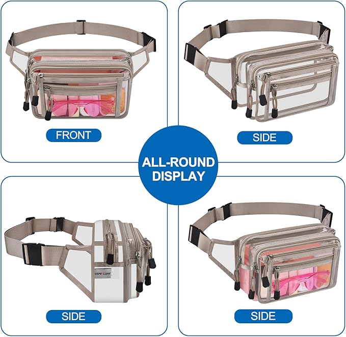 Clear Bag Stadium Approved Clear Fanny Pack for Women for Work,Multi-purpose Waist Bag for Travel & Sporting Event