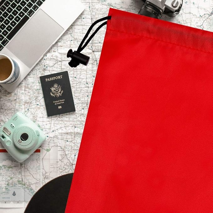 PALTERWEAR Drawstring Pouch (7 x 9 Inch, 12 Pack, Red) Nylon Cinch Bag with Toggle for Travel, Gym and Storage