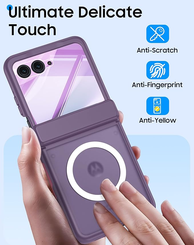 Magnetic for Motorola Razr 2025 Case/Razr 2024 Case,Hinge Protection, Screen Protector, Compatible with MagSafe, Translucent Frosted, Shockproof Slim Cover for Razr 2025/2024 -Purple