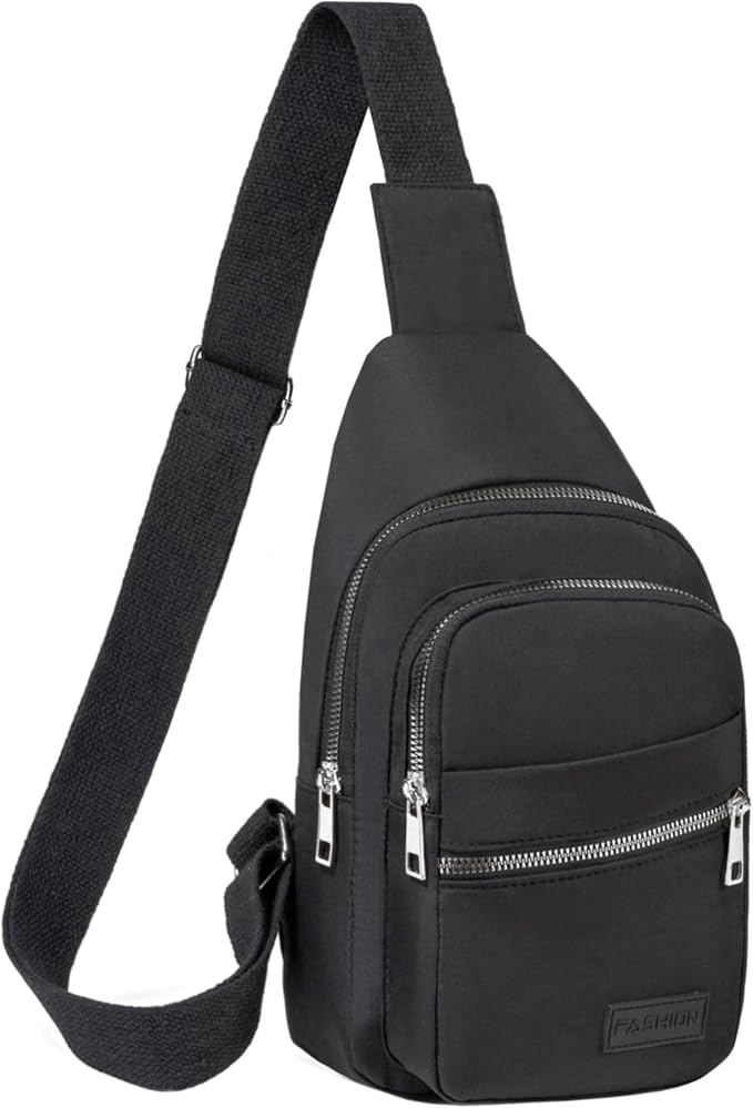 Banelu Small Sling Backpack Crossbody Bags for Women Men, Small Sling Bag Cross Body Bag Fanny Packs Crossbody Purses - Silver Zipper