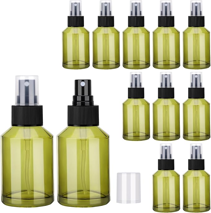 Segbeauty 12pcs 2oz Perfume Travel Refillable Bottles, Small Travel Size Spray Bottle for Hair, 60ml Empty Mini Glass Fine Mist Spray Bottles, Green Perfume Cologne Atomizer Sprayer Bottle for Liquids