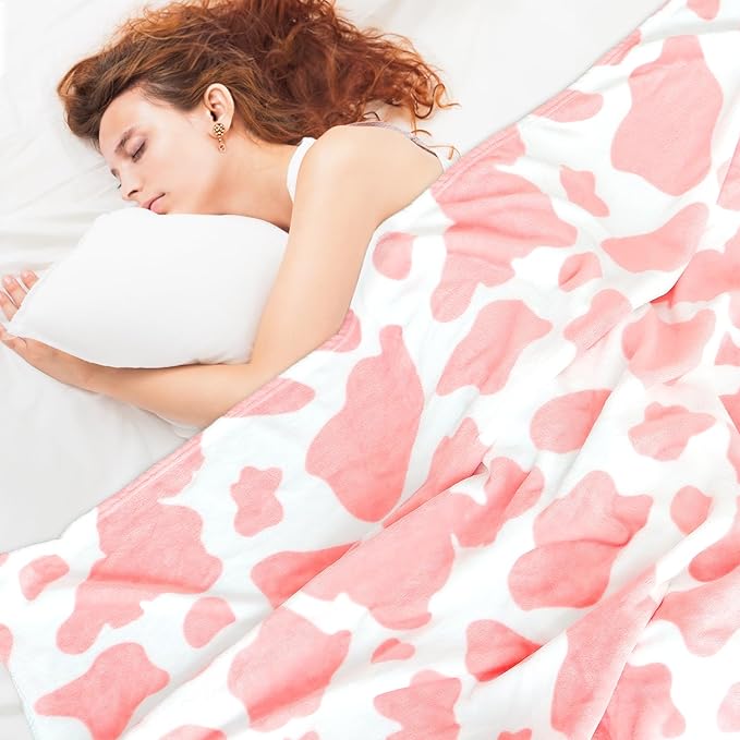 Cow Print Blanket Twin Size Cozy Fuzzy Soft Blankets and Throws Warm Plush Fleece Throws Pink Cow Themed Gift for Adults Mom Travel All Seasons 60 x 80 inch