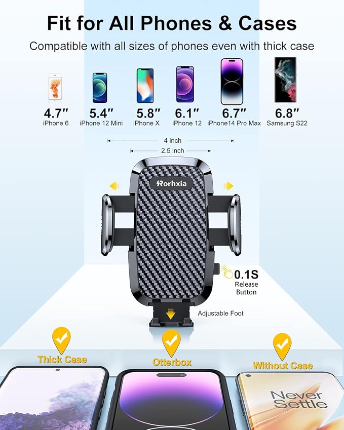Rorhxia 3-in-1 Phone Mount for Car [2025 Most Stable and Flexible Suction Cup] Vent Dashboard Windshield Cell Phone Holder Car Fit for iPhone, Samsung, All Phone
