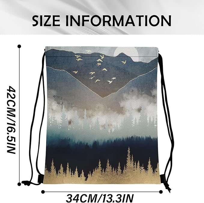 Drawstring Backpack Draw String Sports Bags for Gym Travel Beach Waterproof Cute Sackpack Men Women Aesthetic (13"×17")-Forest