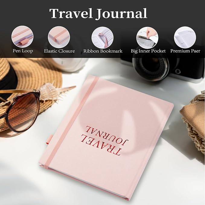 5 MINUTES A DAY Travel Journal for Women, Adventure Book for 20 Trips, Travelling Planner Notebook Diary for Traveler, Vocation Planner, Travel Gifts(126 Pages, Pink)