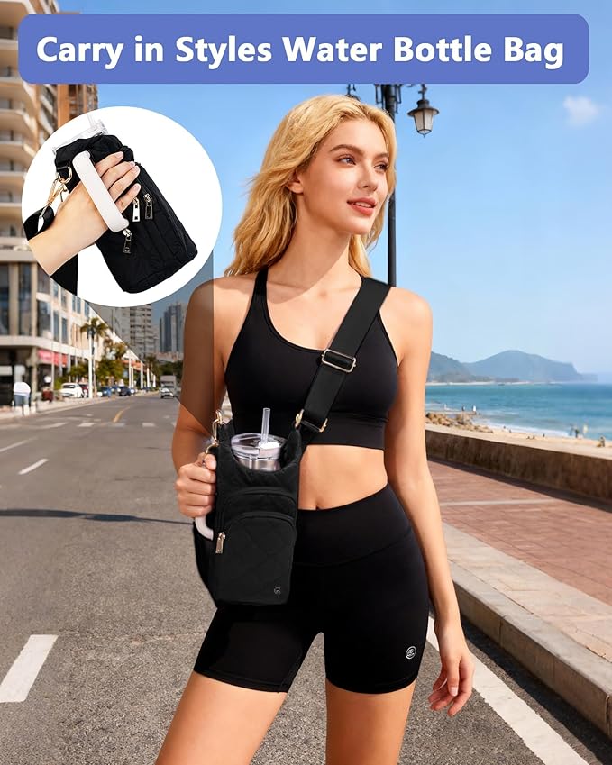 Water Bottle Holder with Strap for 30/32 oz, Crossbody Water Bottle Carrier Bag with RFID Blocking Phone Pocket