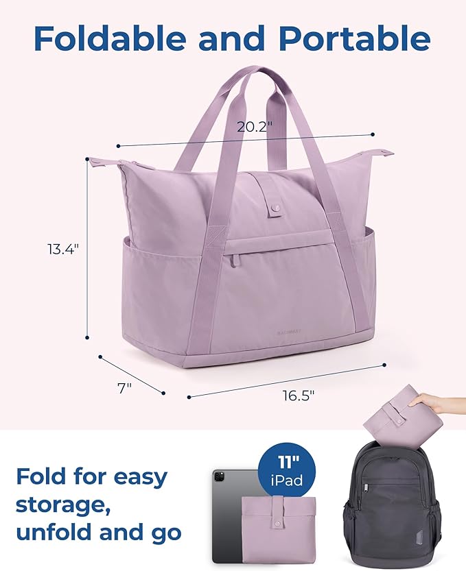 BAGSMART For Spirit Airlines Personal Item Bag, 23L Foldable Weekender Bags for Women Gym Tote Overnight Bag for Travel