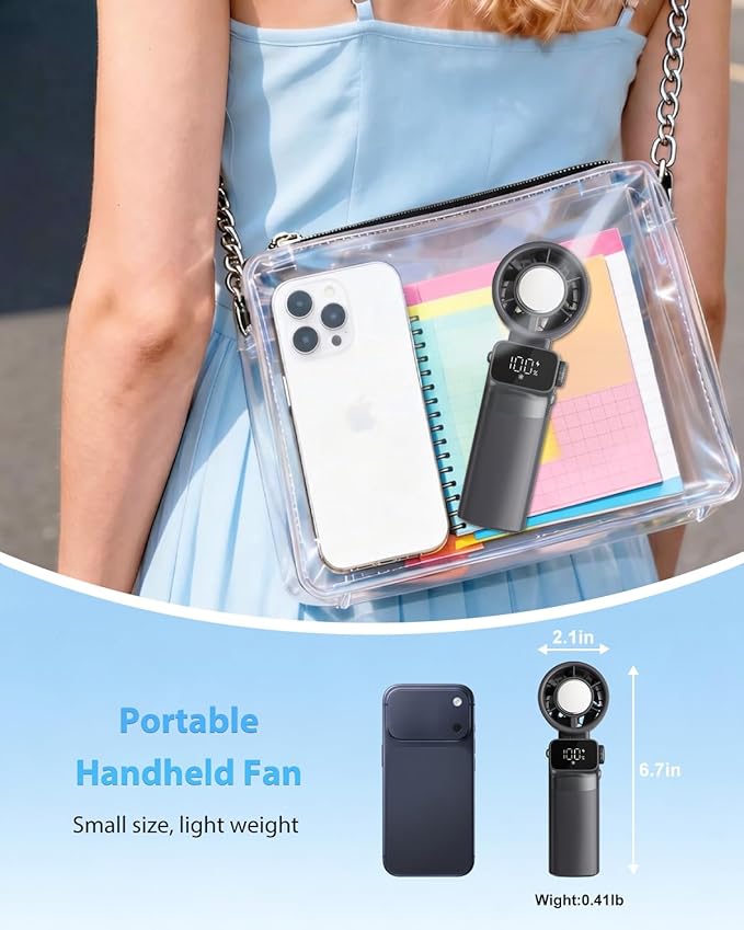 Ouddy Mode Portable Handheld Fan with Ice Cooling, Up to 13Hrs Rechargeable Personal Fan, Foldable Hand Held Pocket Mini Turbo Fans for Travel, Camping, Hiking, Beach, Office, Outdoor