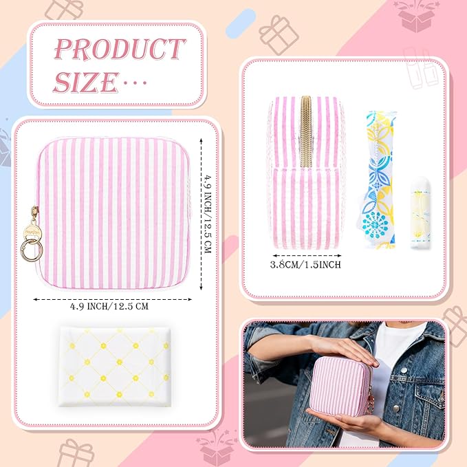 Stripes Period Bag, Small Period Pouches for Teen Girls, Quilted Sanitary Napkin Storage Bag, Compact Discreet Pad and Tampon Holder for Purse (Mini Stripes-Purple)