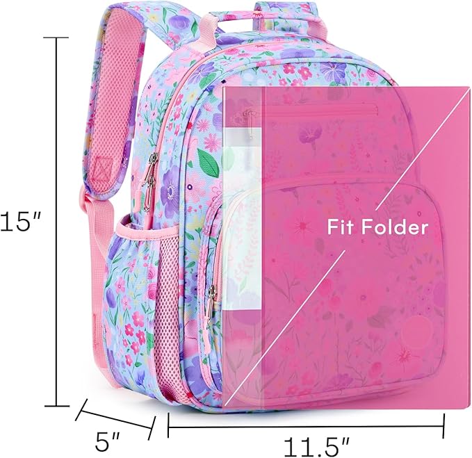 mibasies Kids Backpack for Girls: Girls Backpack 5-8 - Kindergarten Elementary School Bookbag for Girl - Flower Light Blue
