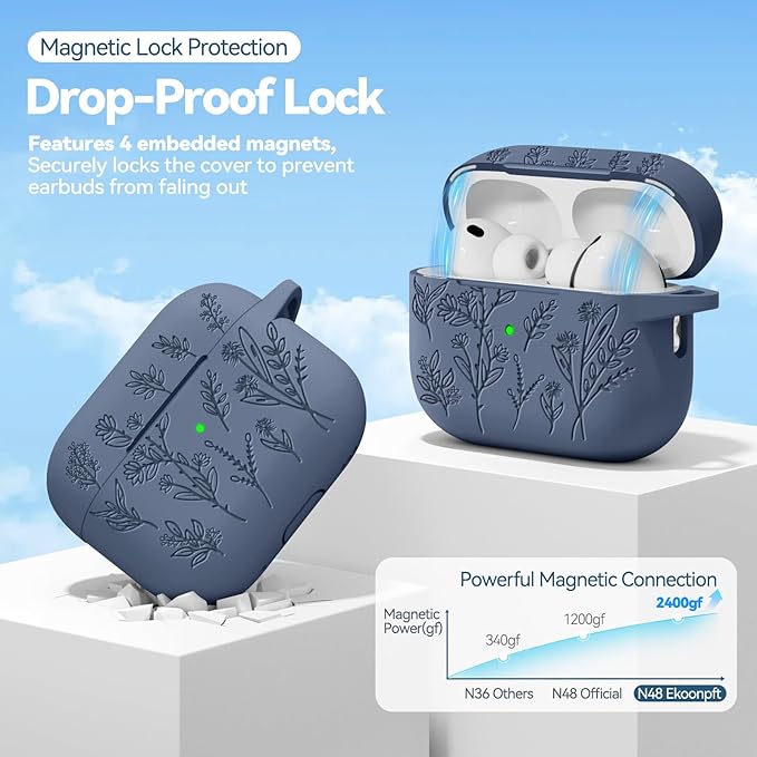 for Airpods Pro 3 Case with Magnetic Lid, Flower Engraved Cases for Apple AirPods Pro 3rd Generation 2025, Soft Silicone Cover for Women Girly with Cleaner & Keychain, Shockproof