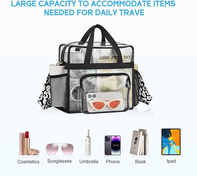 Bagenius Clear Tote Bag Stadium Approved, Game Day Satchel Bag with ‌Non-detachable Reinforced Strap for Concert, Work, Sport
