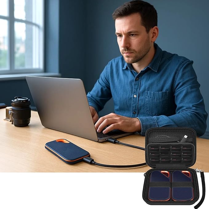 PAIYULE Case Compatible with SanDisk Extreme new and Old Model/Extreme PRO Portable SSD 500GB 1TB 2TB 4TB 8TB, Hard Travel Storage Case Holds 2 SSDs, 12 SD Card Slots, Cable Organizer, Black
