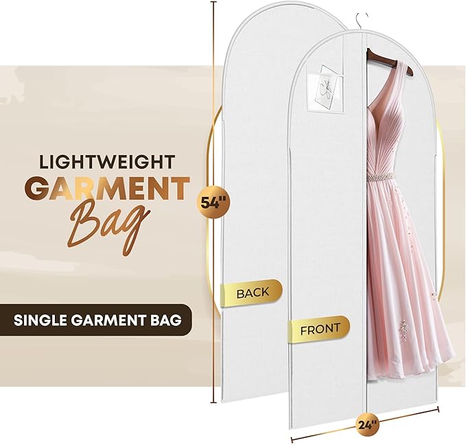 White Suit, Dress and Gown Garment Travel Bags - 54" x 24" - With Large Window