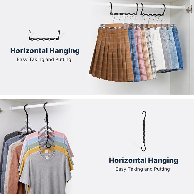 HOUSE DAY 10 Pack Closet Organizers and Storage with 5 Holes for Cascading, Multipurpose, Space Saving Hanger Organizer, Closer Organizer for Closet Organization, Dorm Room Essentials - Dark Black