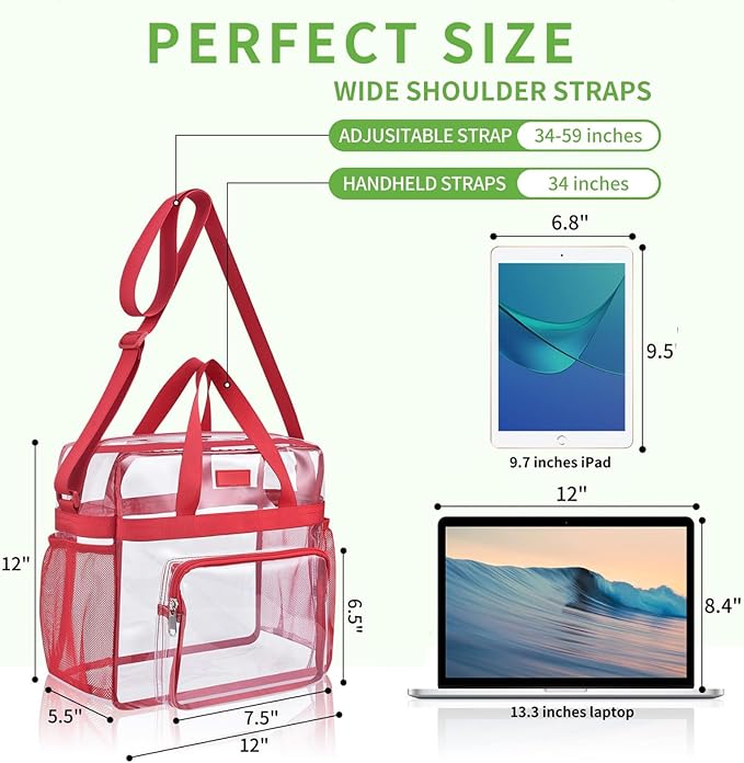 Bagenius Clear Tote Bag Stadium Approved, Game Day Satchel Bag with ‌Non-detachable Reinforced Strap for Concert, Work, Sport