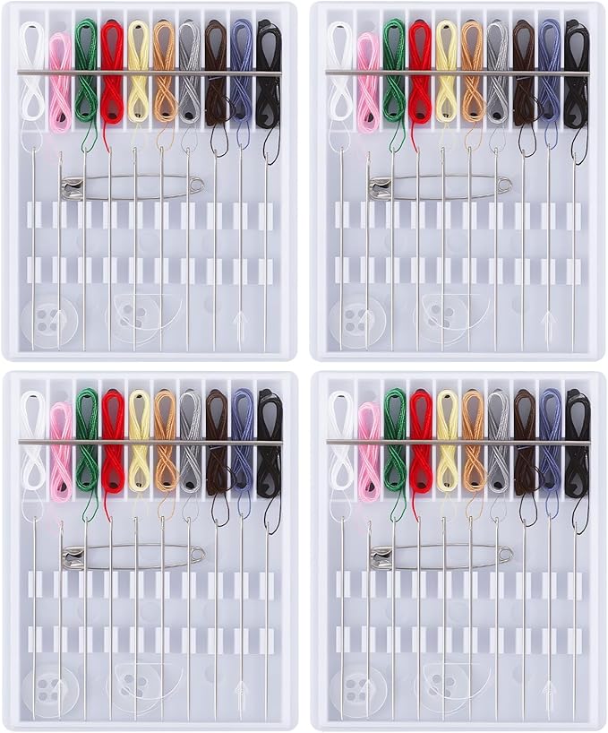 4 Pack Mini Sewing Kit Travel Size, Prethreaded Sewing Kits, Portable Needle and Thread Set with Pin Button for Travel, Home, Dorm, Hotel