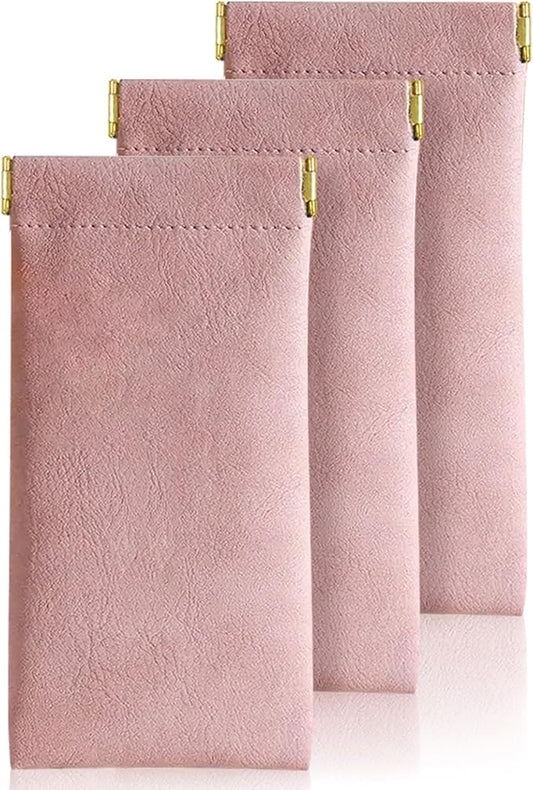 Sunglass Case 3 Pack Portable Antiscratch Leather Waterproof Squeeze Top Soft Eyeglass Cases Pouch